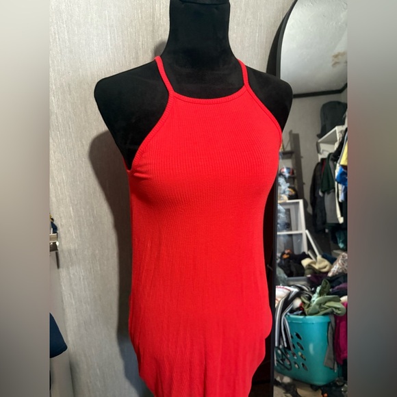 Red Ribbed Halter Dress - Picture 3 of 4